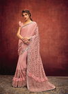Peach Colour Latest Designer Party Wear Sequins Embroidery Foil Print Frill Lycra Fancy Saree Collection 11315
